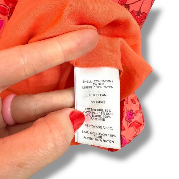 Vineyard Vines NWT Papaya Floral Helenium Tunic Loose Puff Sleeve Silk Dress XS - Picture 8 of 10